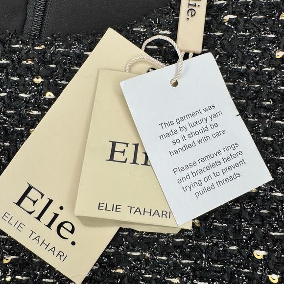 Elie. Elie Tahari Black Gold Metallic Tweed Shift Dress with Sequins Sz 14 NWT - Picture 10 of 13